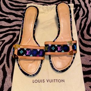 Louis Vuitton black multi color slides sandal